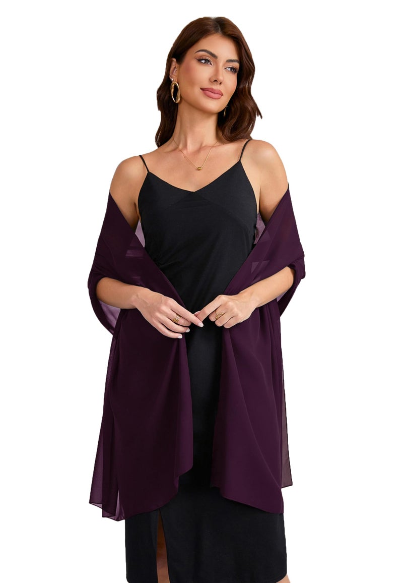 Baoqiya Women's Shawls and Wraps for Evening Dress Chiffon Shawl Soft Elegant Silky Pashmina Wedding Bridal Scarf(Plum Purple, 79"Ã—19") - Image 3
